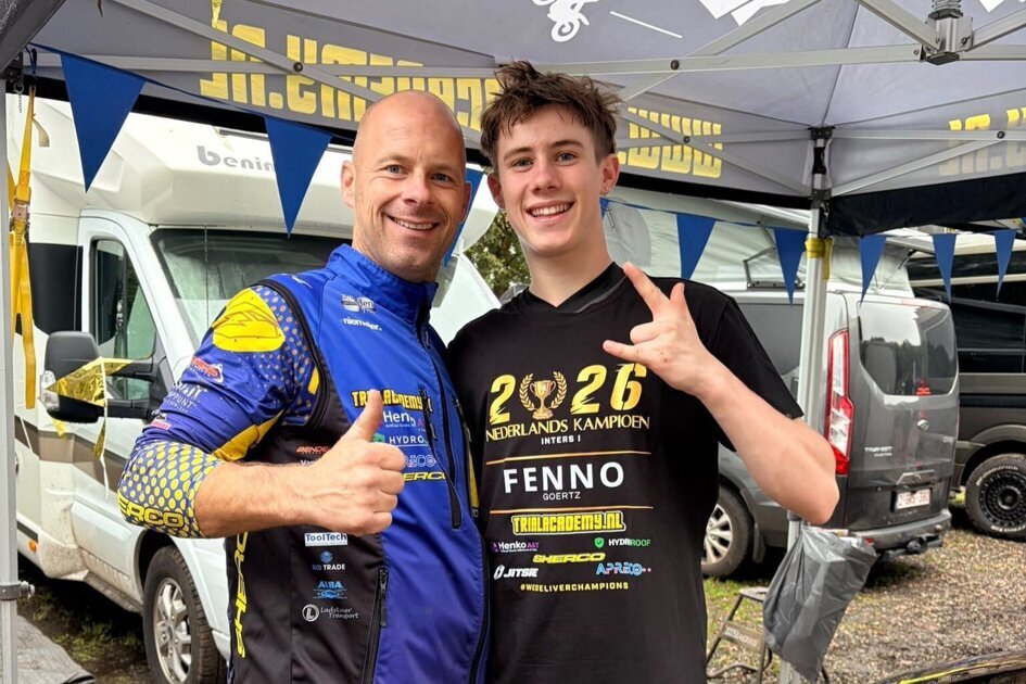 Fenno Goertz (17) uit Baarlo kroont zich tot Nederlands kampioen motortrial